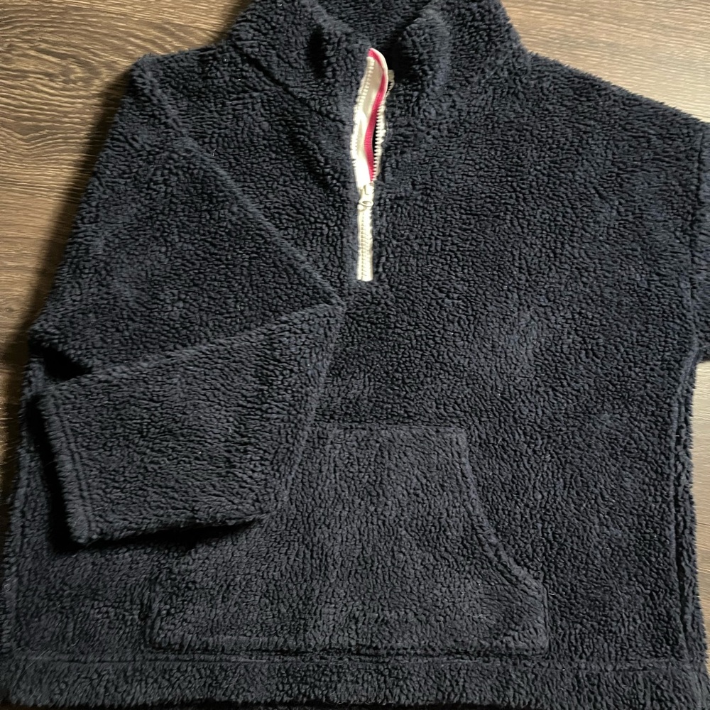J. Crew Navy Sherpa-Lined Pullover with Cream Trim